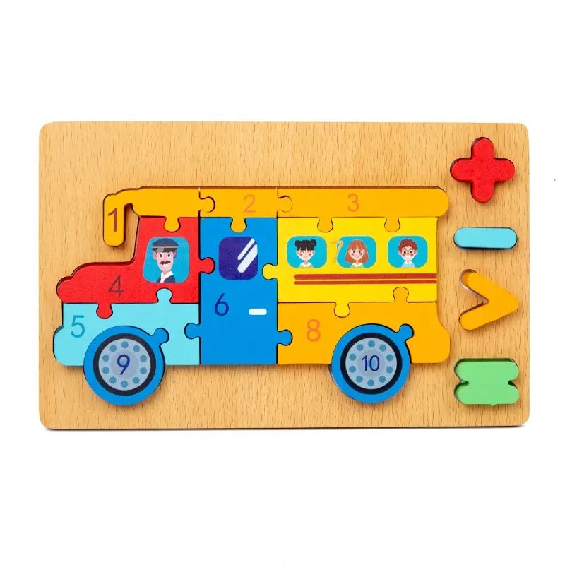 Wooden 3D Multicolor Jigsaw Puzzle Board With Numbers & Signs