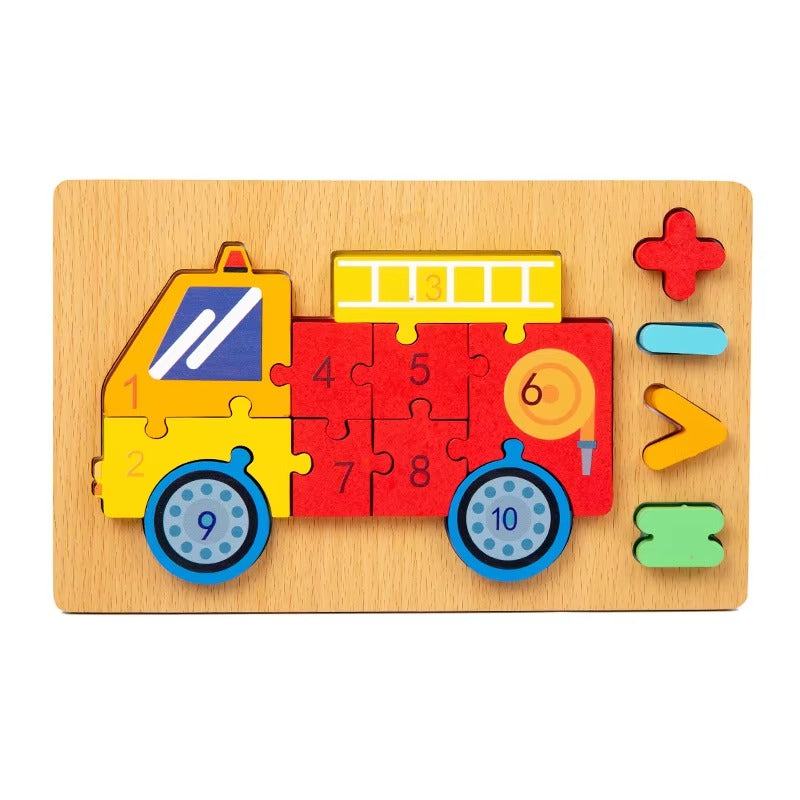 Wooden 3D Multicolor Jigsaw Puzzle Board With Numbers & Signs