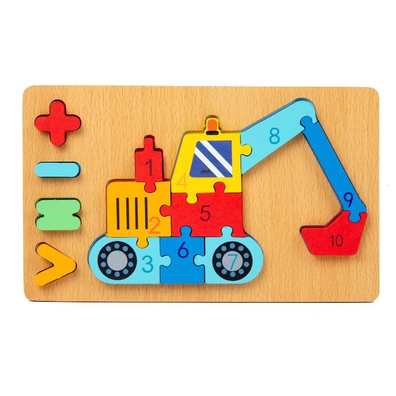 Wooden 3D Multicolor Jigsaw Puzzle Board With Numbers & Signs