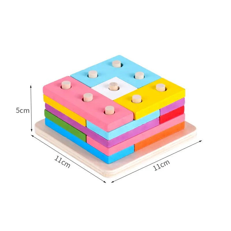 Wooden Logic Square Montessori Puzzle Blocks Set