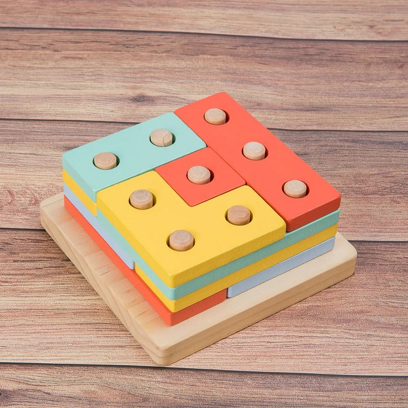 Wooden Logic Square Montessori Puzzle Blocks Set