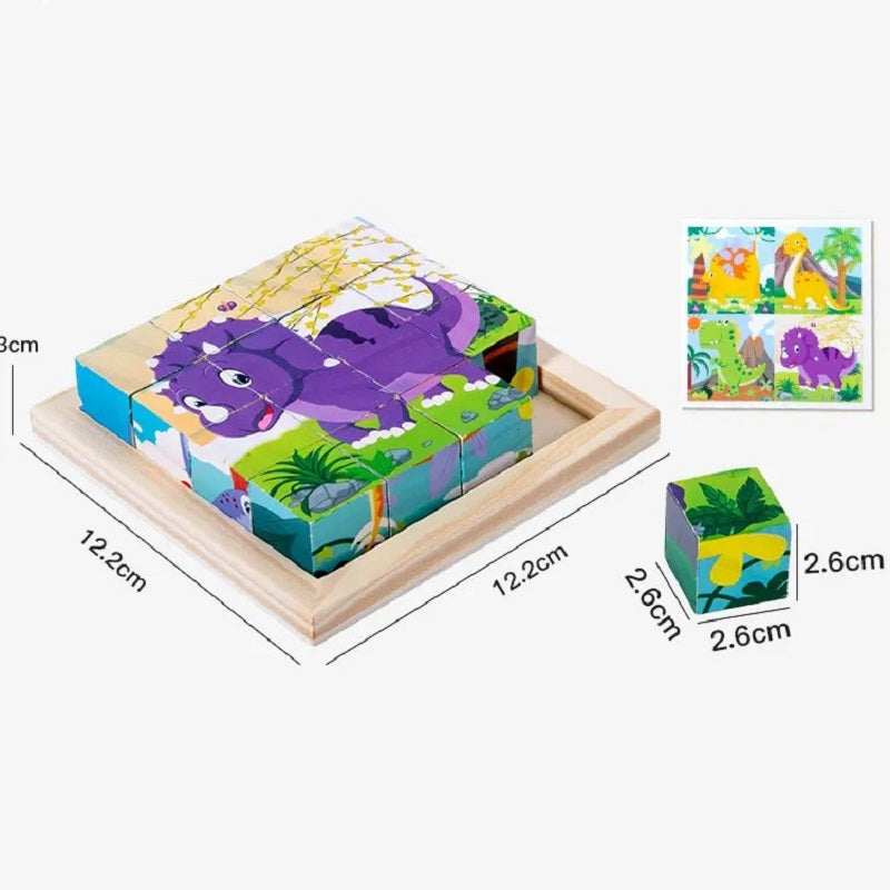 Wooden 6 in 1 Cartoons Cube Puzzles Montessori Sorting Game