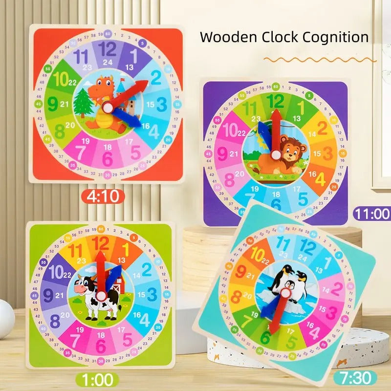 Wooden Multicolor Cartoon Figure Digital Clock