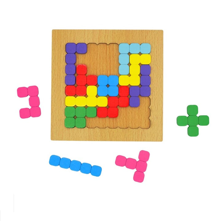 Wooden Tetris Jigsaw Puzzle Board