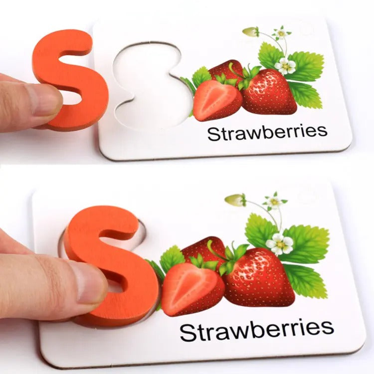 Wooden English Letters Indentification Cards Fruits & Vegetables