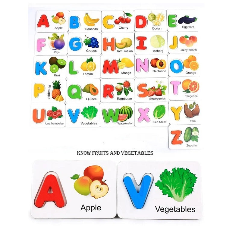 Wooden English Letters Indentification Cards Fruits & Vegetables