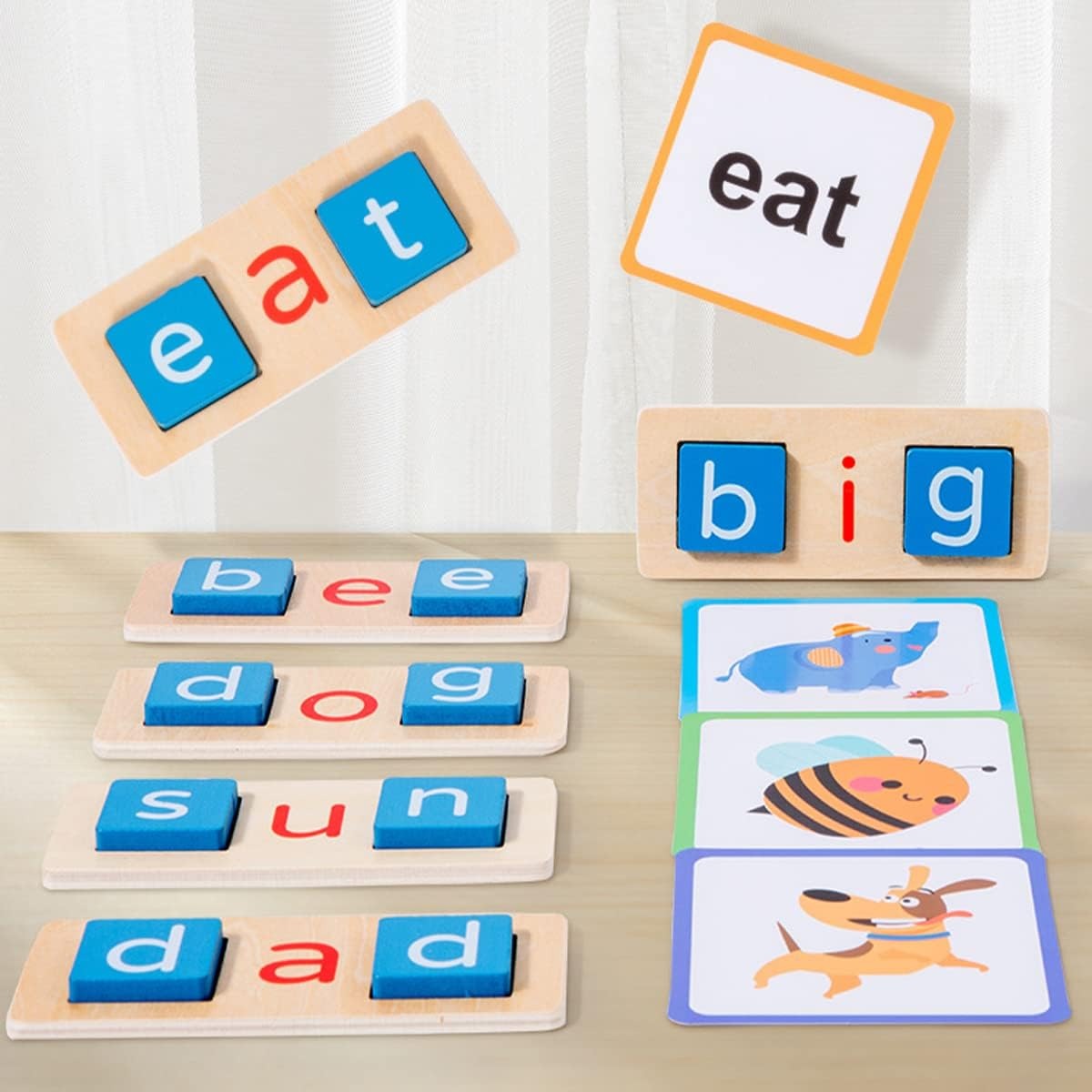 Wooden Montessori Reading Blocks With Flash Cards