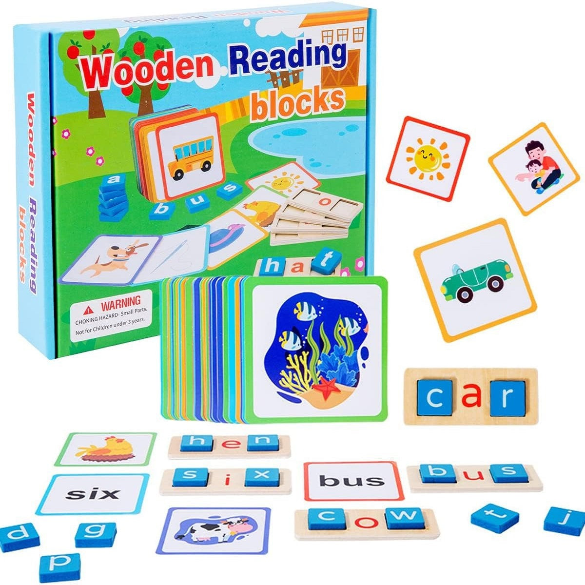 Wooden Montessori Reading Blocks With Flash Cards