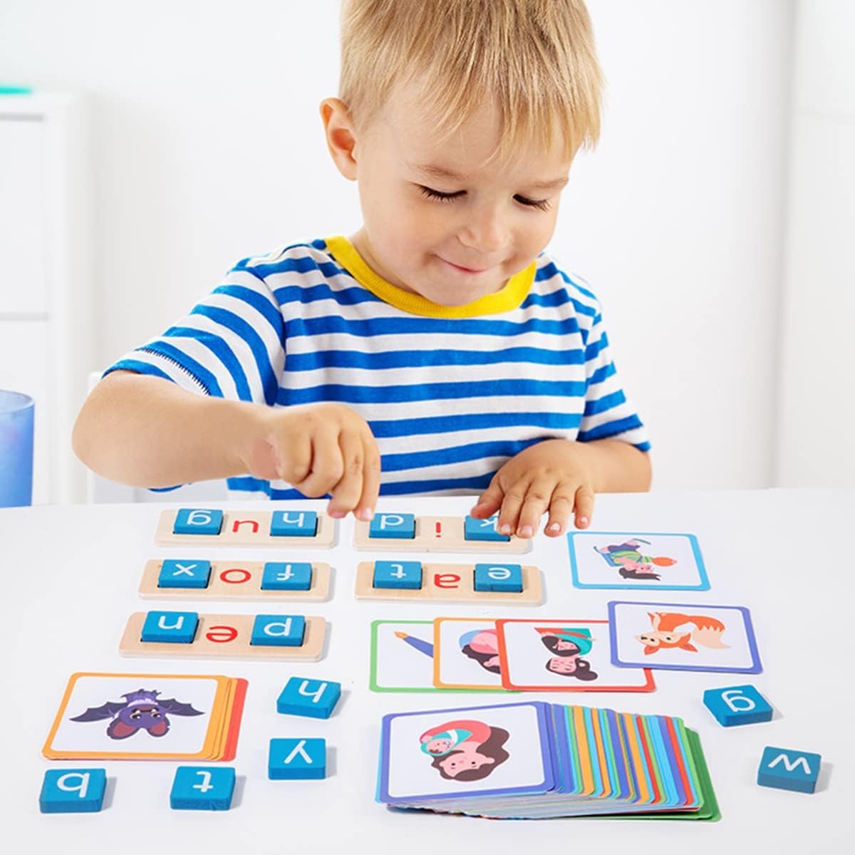 Wooden Montessori Reading Blocks With Flash Cards