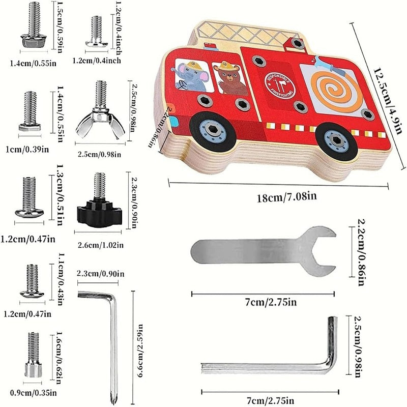 Wooden Fire Truck Screws Assembling With Tools