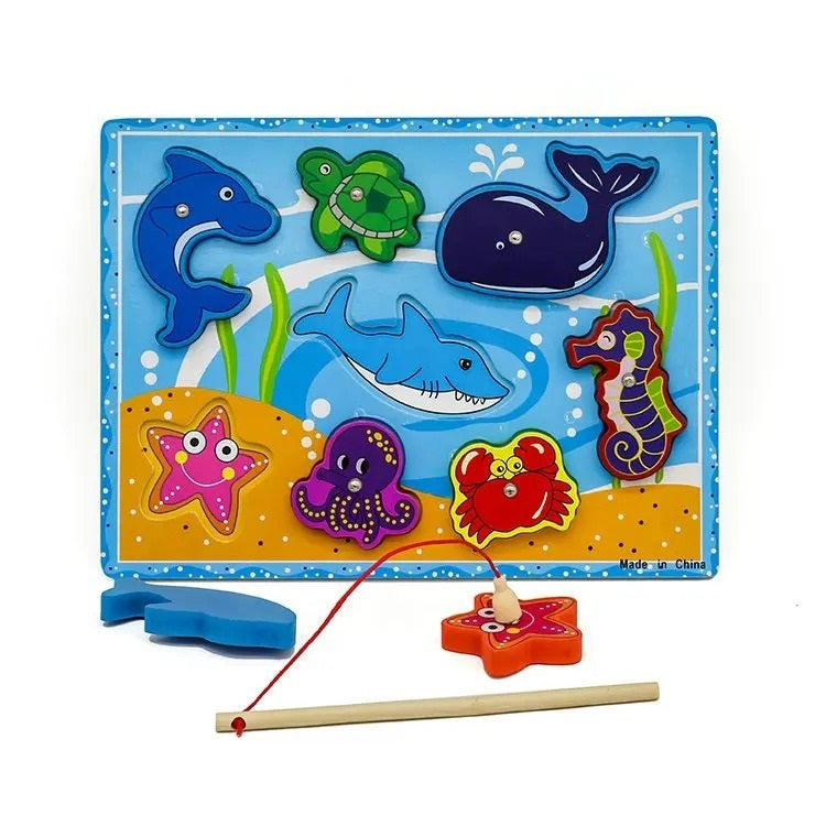 Wooden Magnetic Sea Animals Fishing & Sorting Board