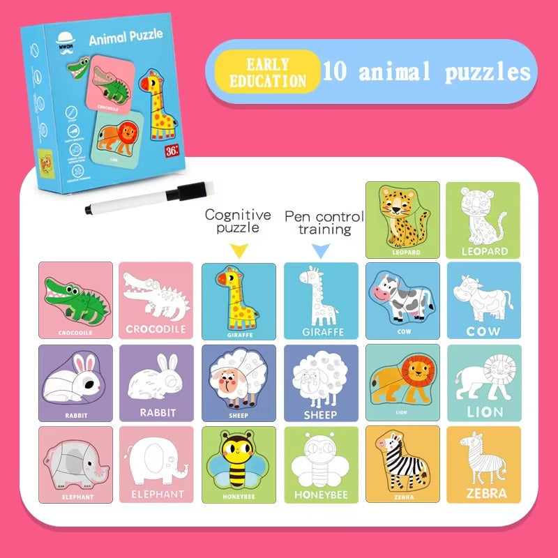 Wooden Multifunctional Animals Puzzle With Sketching Activity