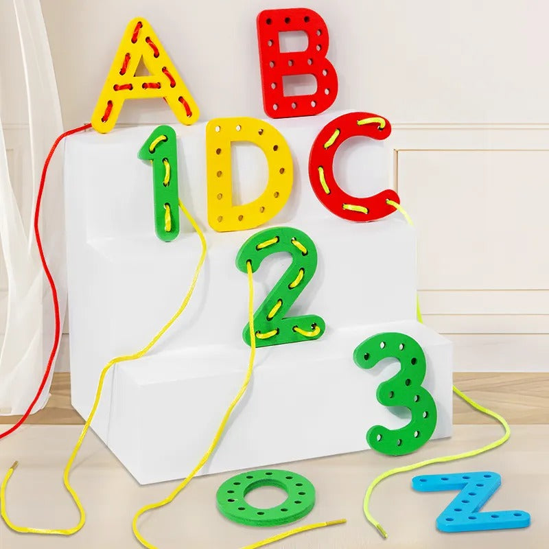 ooden Repe Latters Alphabets and Numbers Lacing Set