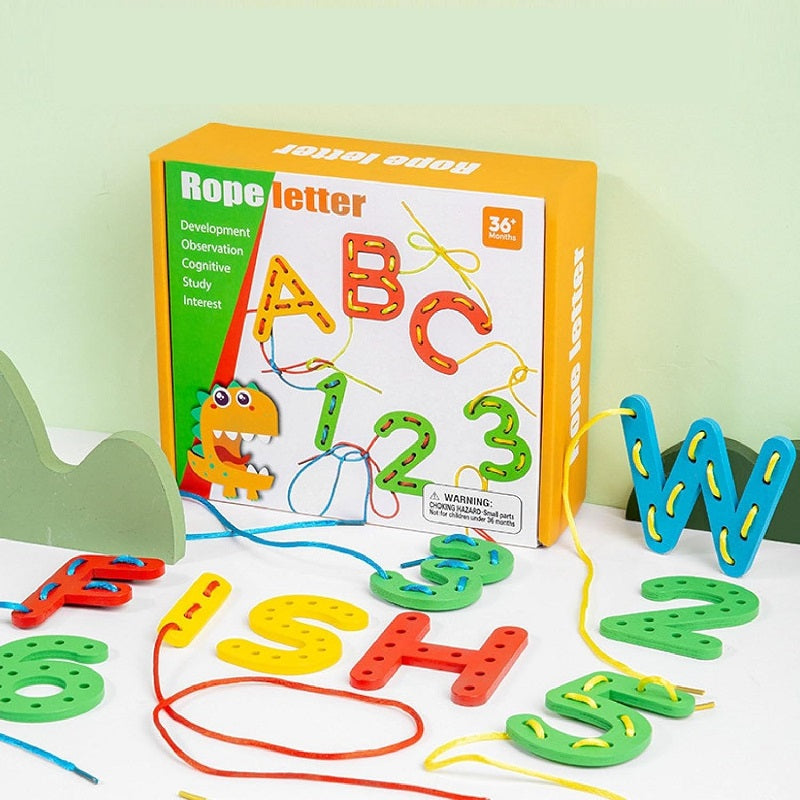 ooden Repe Latters Alphabets and Numbers Lacing Set