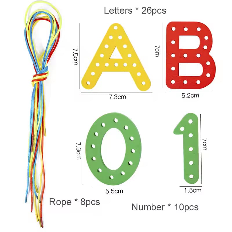 ooden Repe Latters Alphabets and Numbers Lacing Set