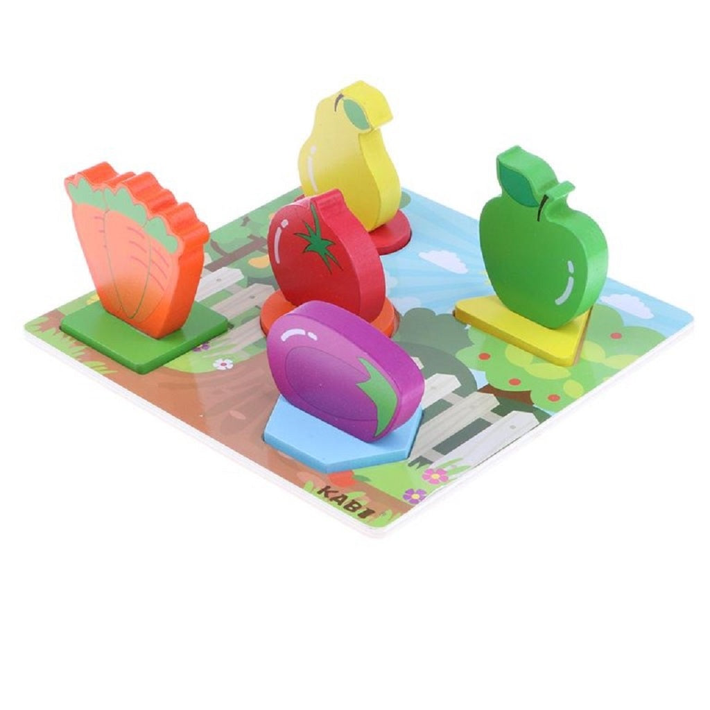 Wooden 3D Fruits With Shapes Puzzle Sorting Board