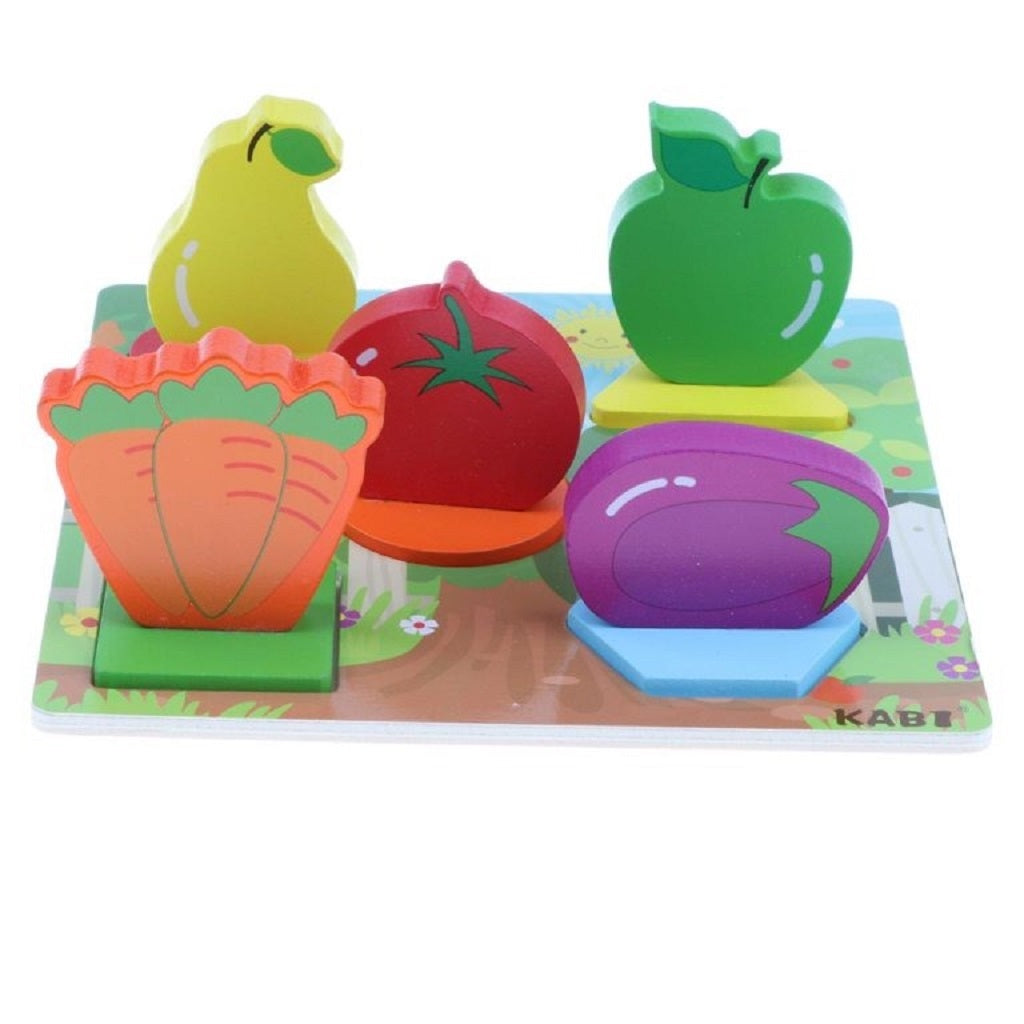 Wooden 3D Fruits With Shapes Puzzle Sorting Board