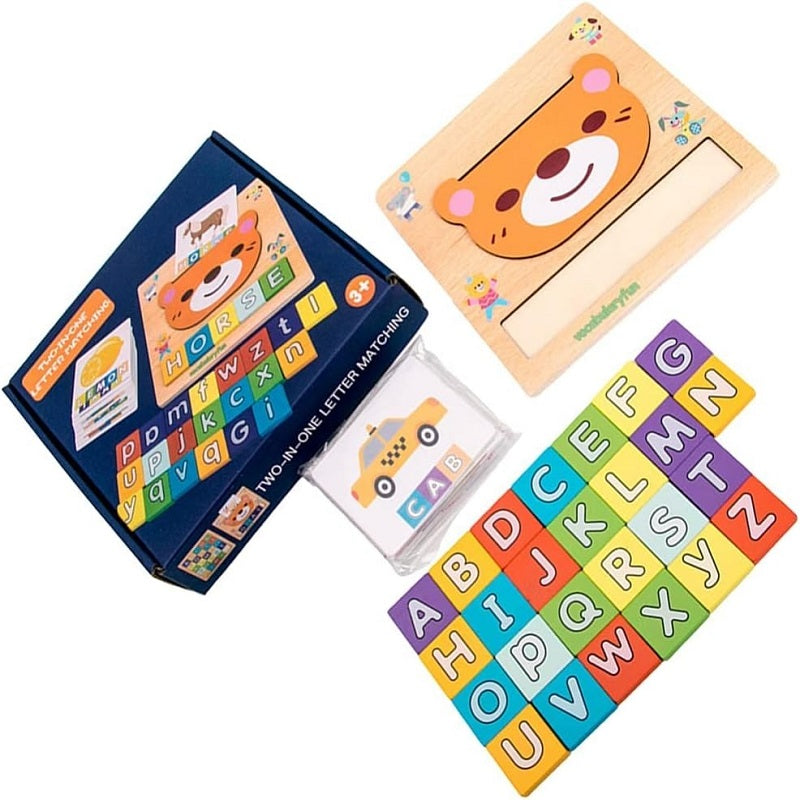 Wooden 2 in 1 Letter Matching Puzzle With Flash Cards