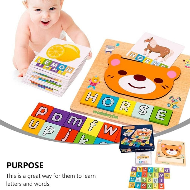 Wooden 2 in 1 Letter Matching Puzzle With Flash Cards