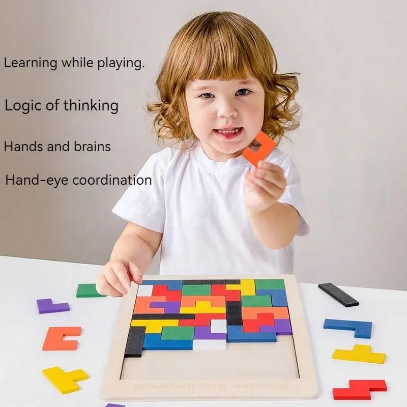 Wooden Tetris Jigsaw Puzzle Board