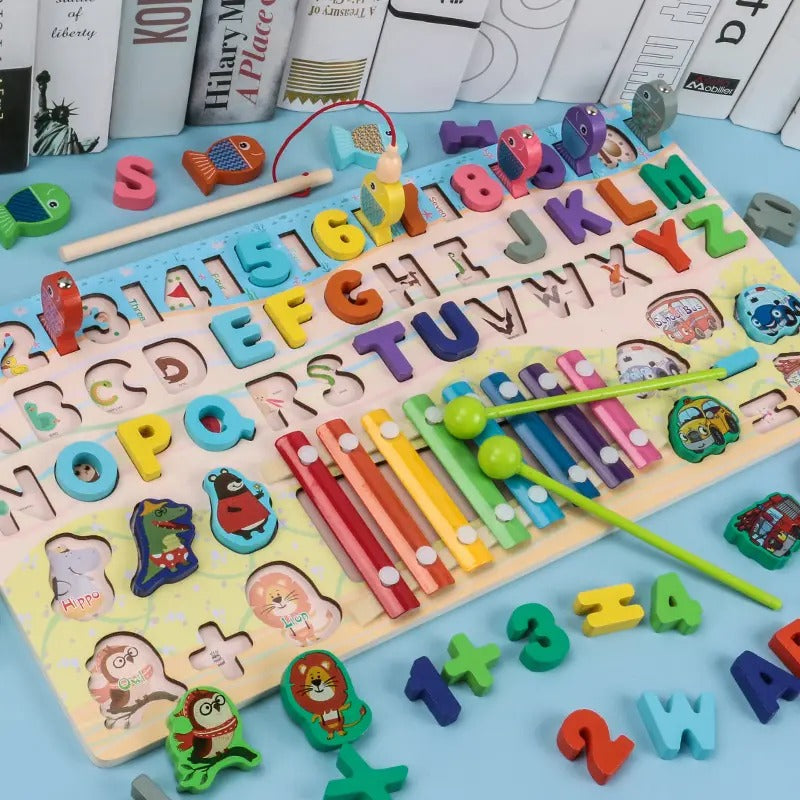 Wooden 6 in 1 Montessori logarithmic Activity Busy Board