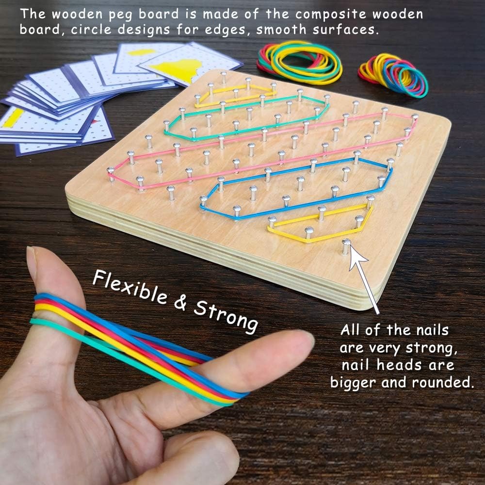 Wooden Geometric Nail Square Board Puzzle