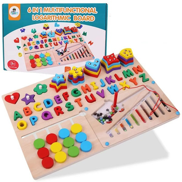 Wooden 6 in 1 logarithmic Activity Jumbo Busy Board