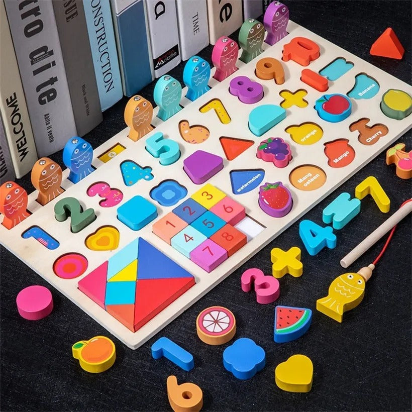 Wooden Multifunctional logarithmic Board With Tangram Puzzle