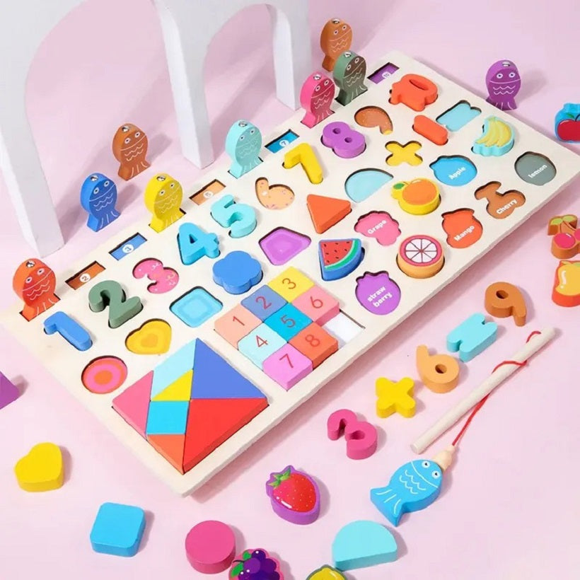 Wooden Multifunctional logarithmic Board With Tangram Puzzle