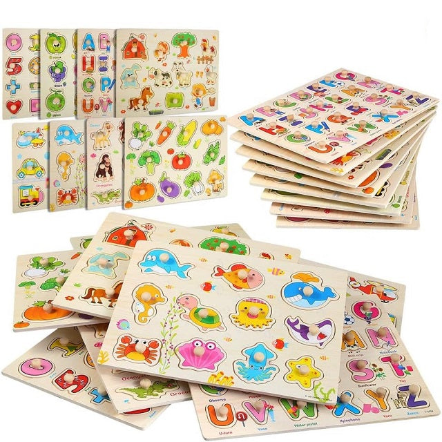 Wooden Sorting Peg Puzzle Knob Boards