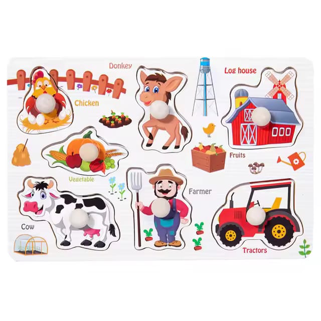 Wooden Sorting Peg Puzzle Knob Boards