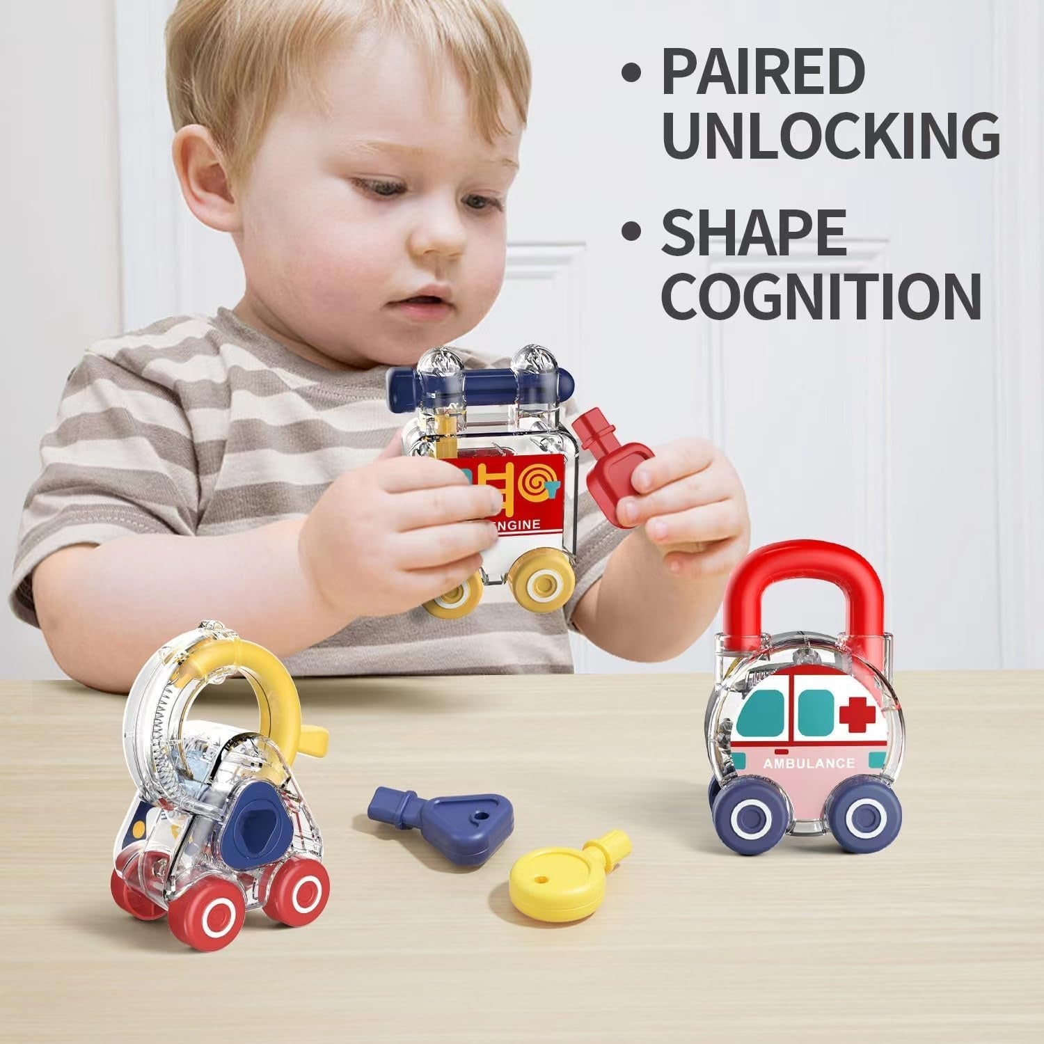 Montessori Transparent Cars & Shape Recognition Lock Key