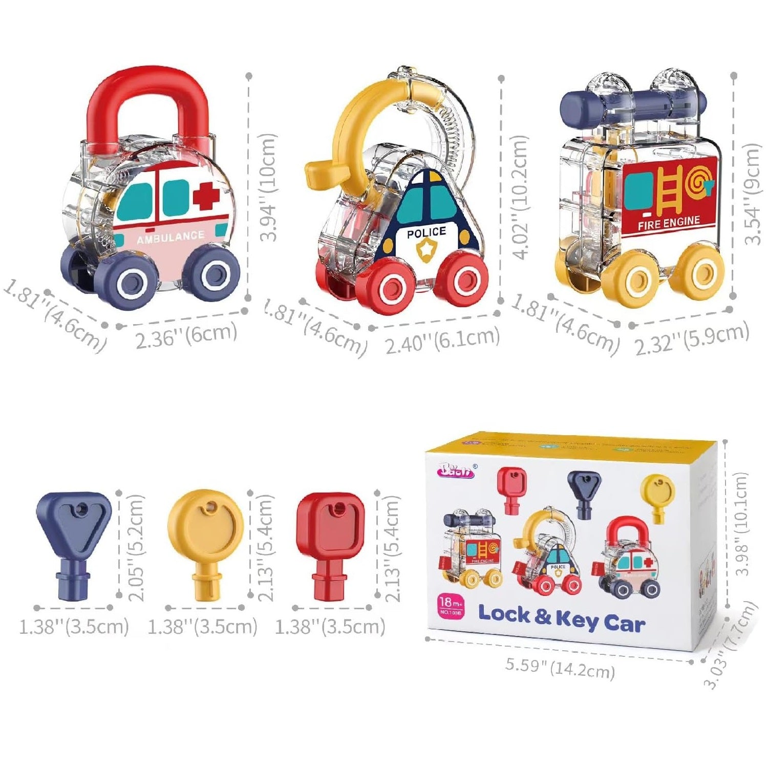 Montessori Transparent Cars & Shape Recognition Lock Key