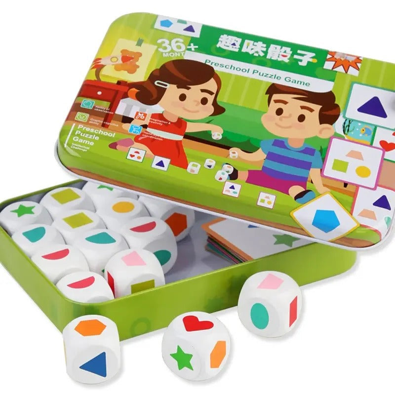 Wooden Montessori Dice Shape Matching With Flash Cards