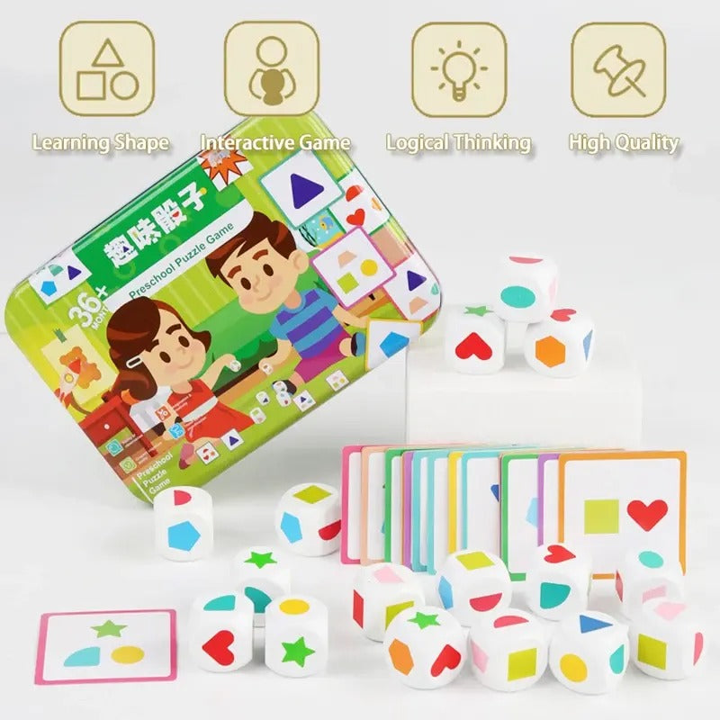 Wooden Montessori Dice Shape Matching With Flash Cards