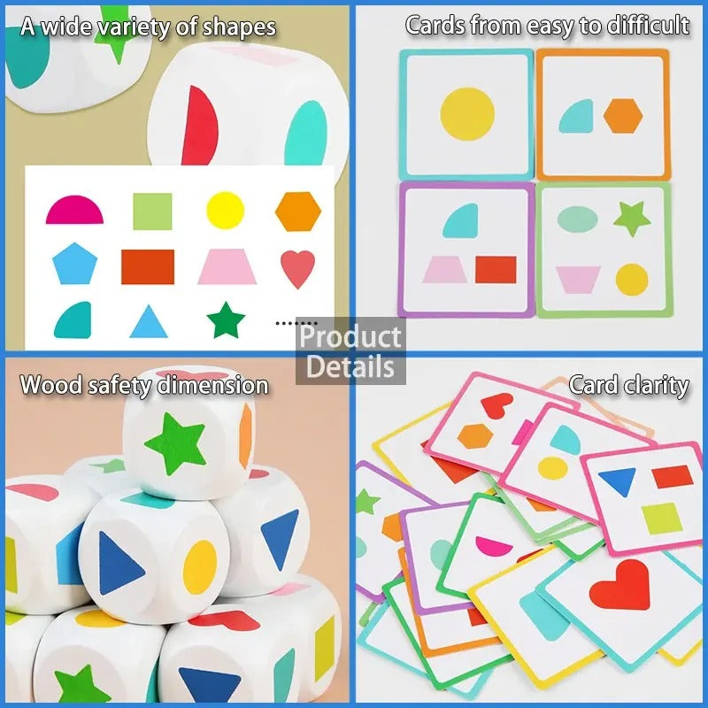 Wooden Montessori Dice Shape Matching With Flash Cards
