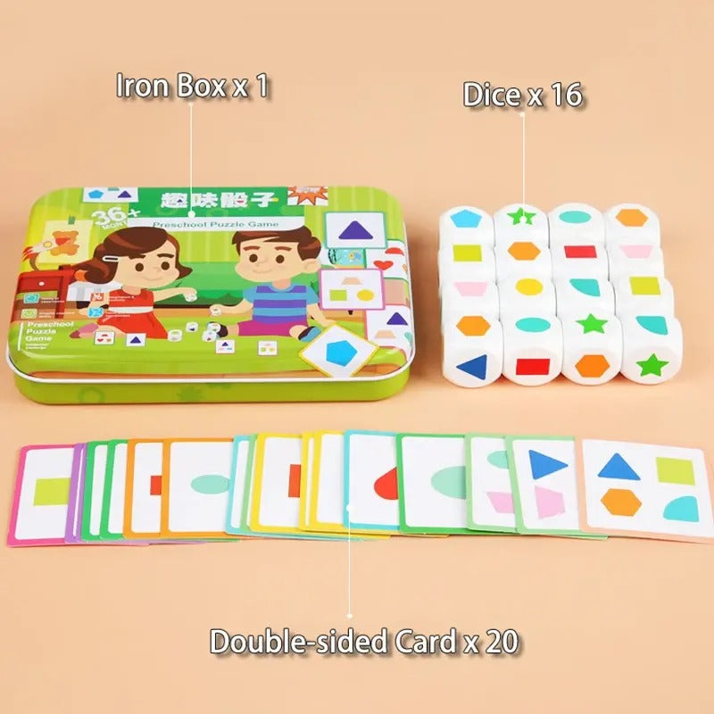 Wooden Montessori Dice Shape Matching With Flash Cards