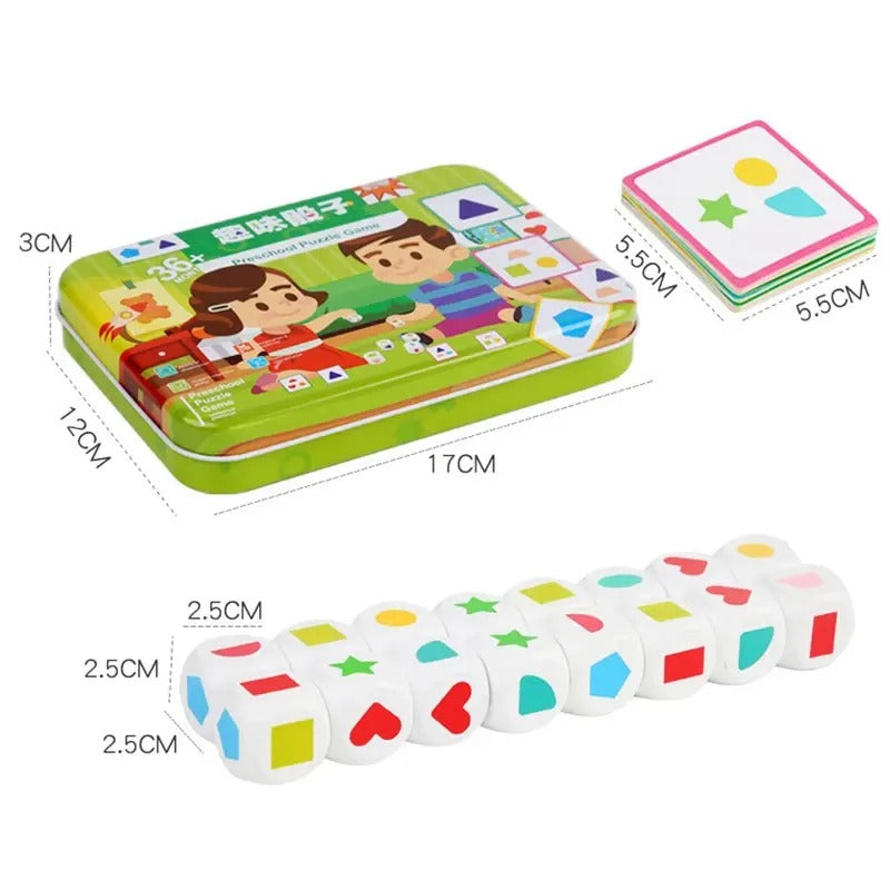 Wooden Montessori Dice Shape Matching With Flash Cards
