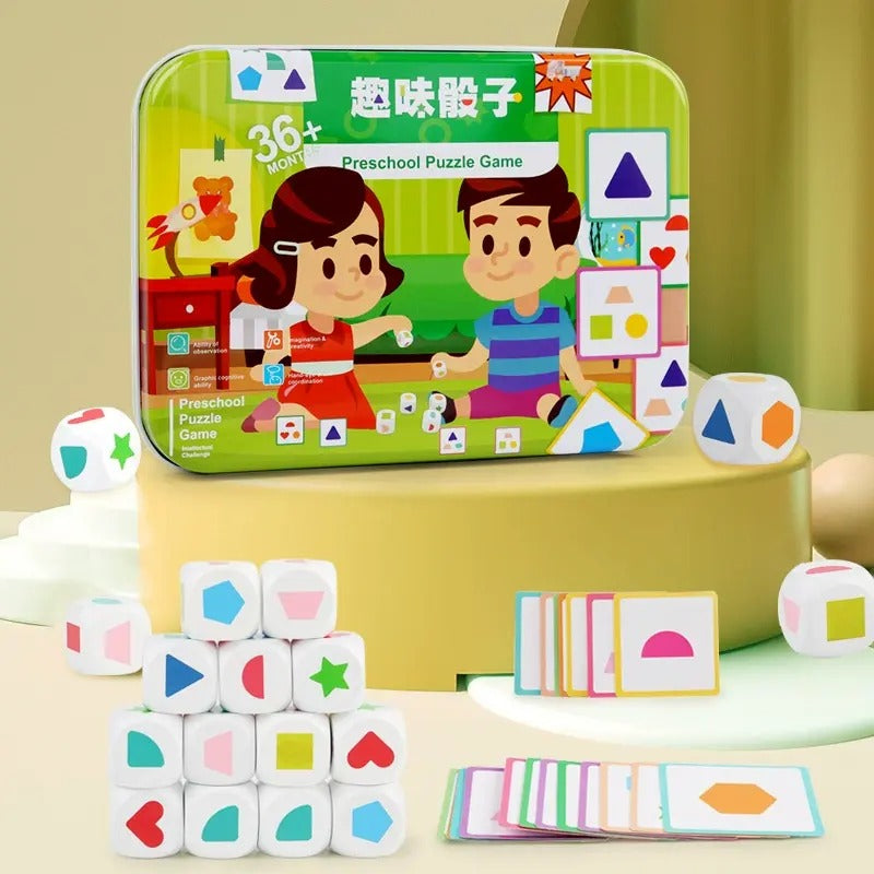 Wooden Montessori Dice Shape Matching With Flash Cards