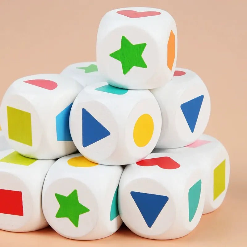Wooden Montessori Dice Shape Matching With Flash Cards