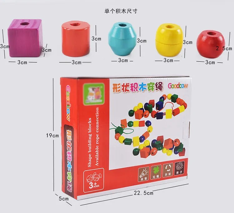 Wooden Building Blocks With Threading Lacing