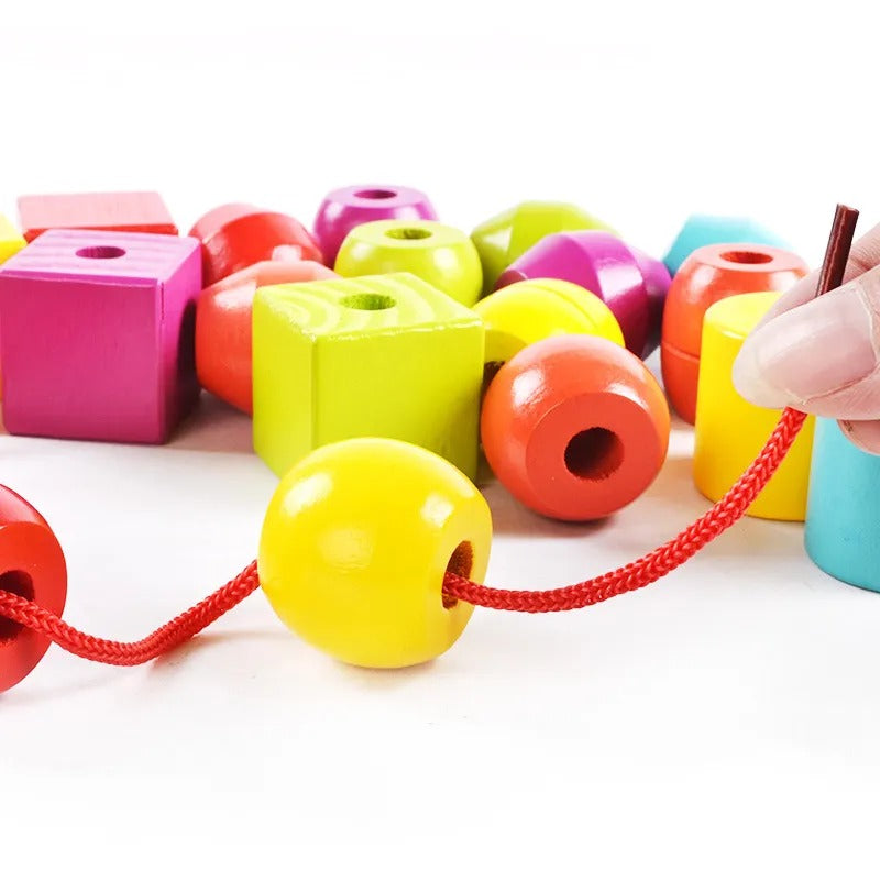 Wooden Building Blocks With Threading Lacing