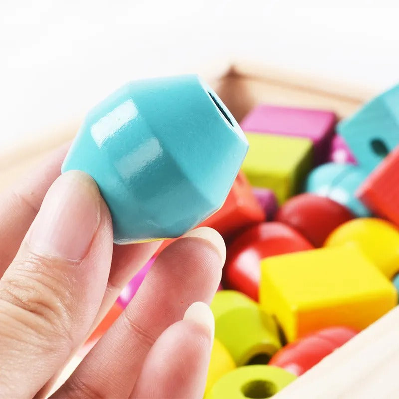 Wooden Building Blocks With Threading Lacing