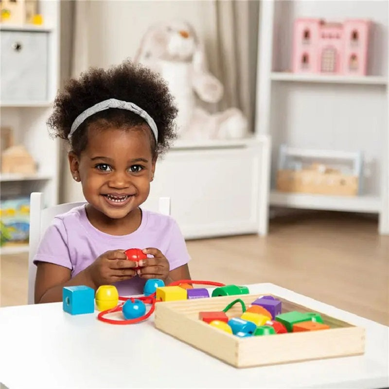 Wooden Building Blocks With Threading Lacing