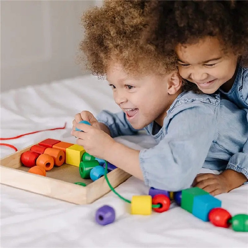 Wooden Building Blocks With Threading Lacing