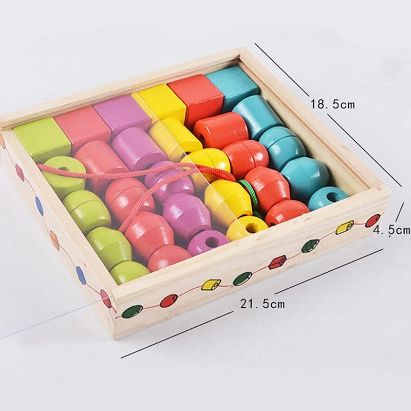 Wooden Building Blocks With Threading Lacing