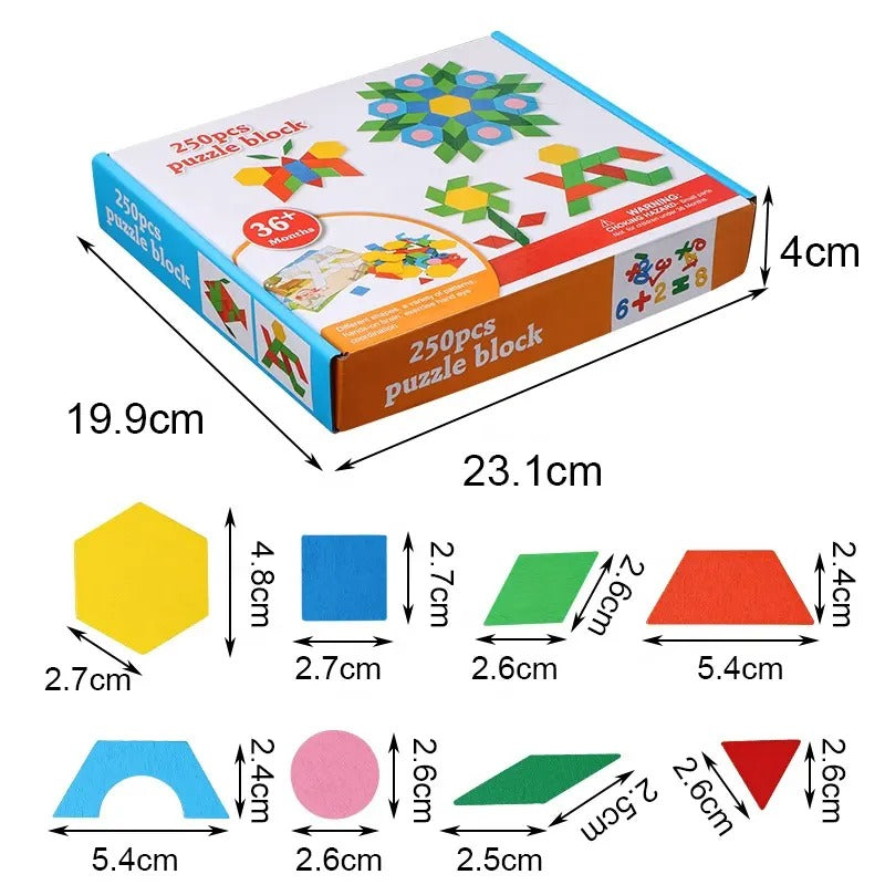 Wooden Geometric Shape Tangram Puzzle 250 Pcs