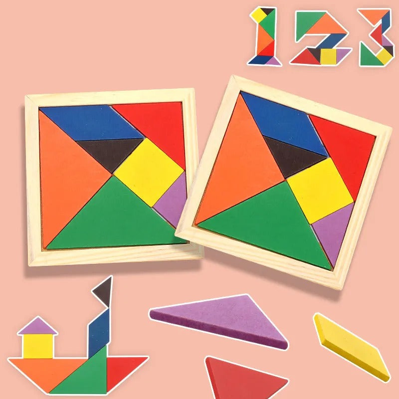 Wooden Geometrical Tangram Puzzle Board