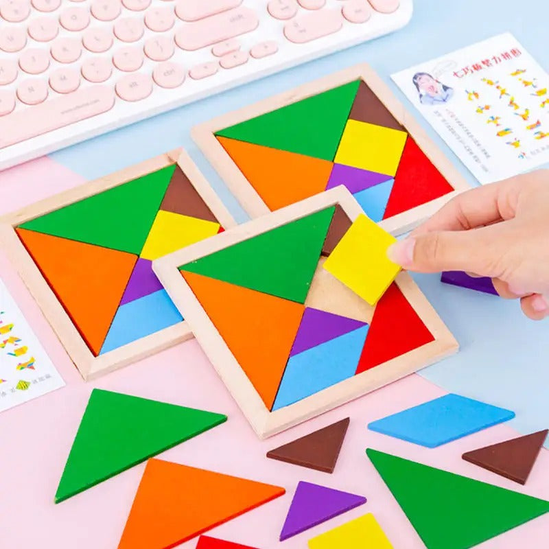 Wooden Geometrical Tangram Puzzle Board