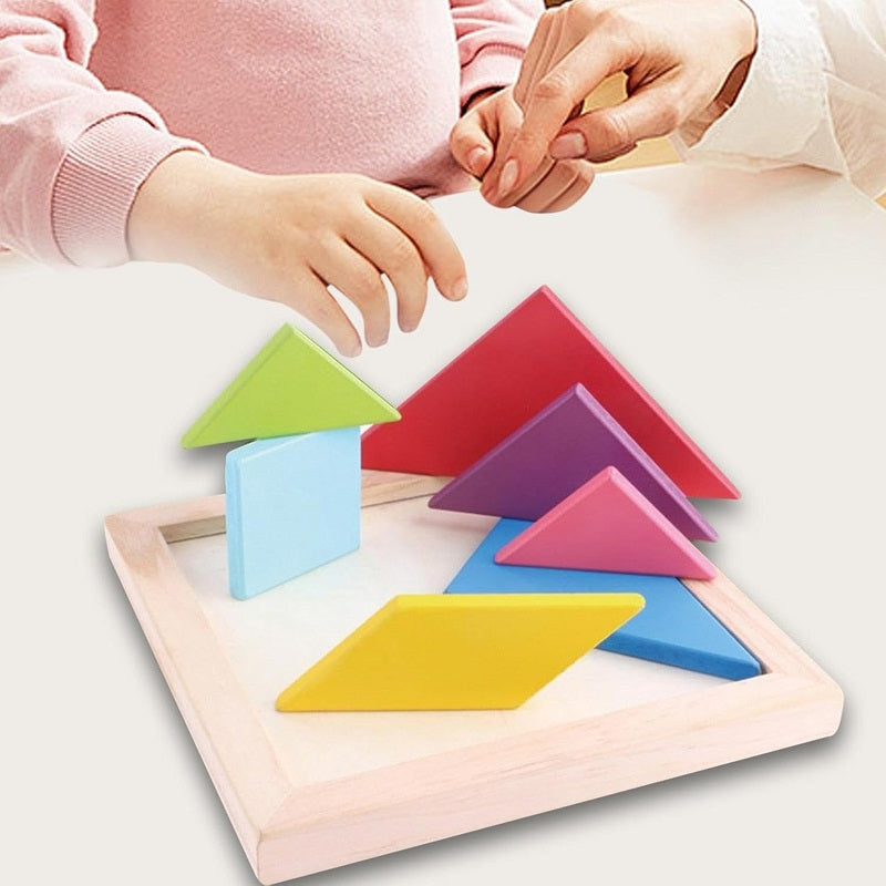 Wooden Geometrical Tangram Puzzle Board